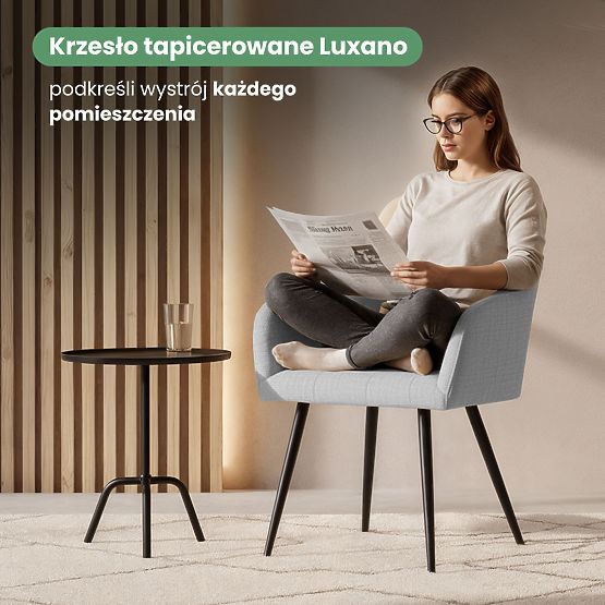 6x Chaise rembourrée avec surpiqûres carrées Gris Clair LUXANO Pieds noirs tissu Lumos