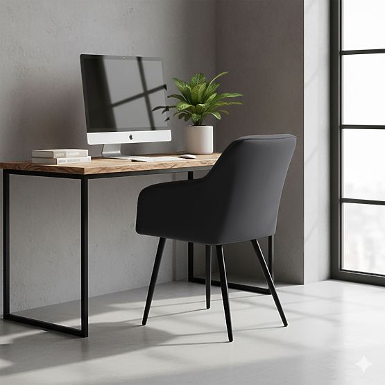 6x Chaise rembourrée avec surpiqûres carrées Noire LUXANO Pieds noirs