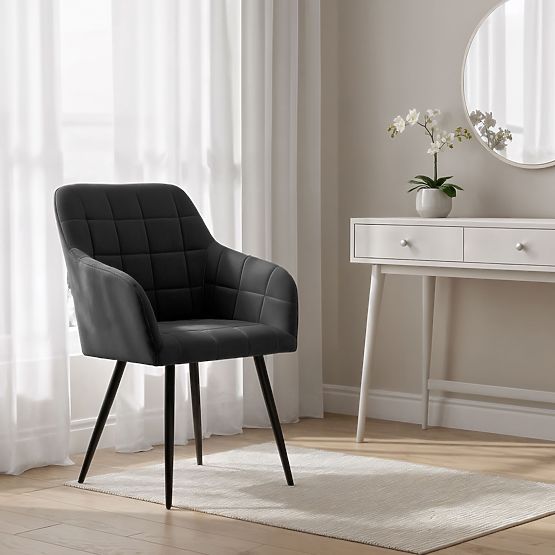 6x Chaise rembourrée avec surpiqûres carrées Noire LUXANO Pieds noirs