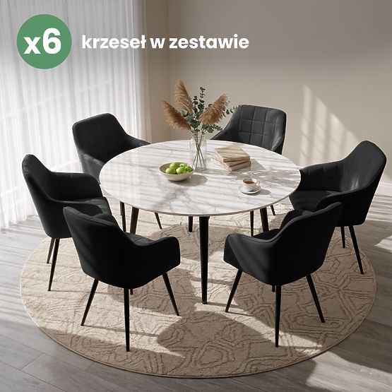 6x Chaise rembourrée avec surpiqûres carrées Noire LUXANO Pieds noirs