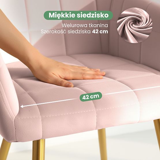 6x Chaise rembourrée avec surpiqûres carrées Rose Poudré LUXANO Pieds dorés