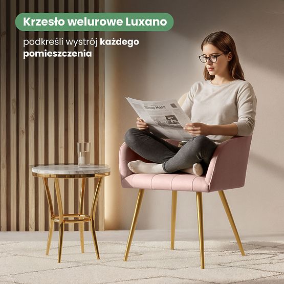 6x Chaise rembourrée avec surpiqûres carrées Rose Poudré LUXANO Pieds dorés