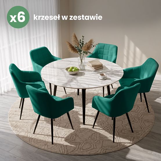6x Chaise rembourrée avec surpiqûres carrées Vert Bouteille LUXANO Pieds Noirs