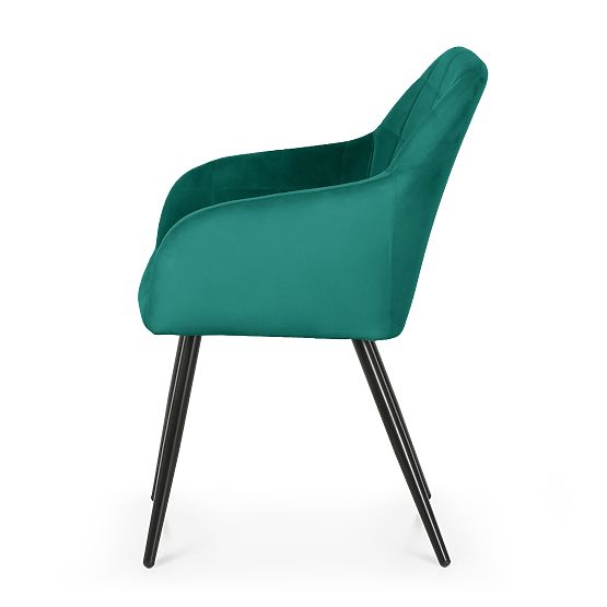 6x Chaise rembourrée avec surpiqûres carrées Vert Bouteille LUXANO Pieds Noirs