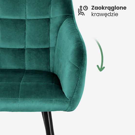 6x Chaise rembourrée avec surpiqûres carrées Vert Bouteille LUXANO Pieds Noirs