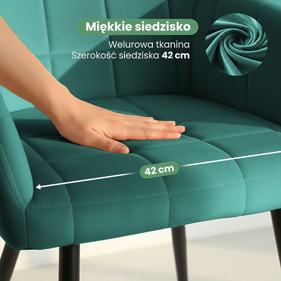 6x Chaise rembourrée avec surpiqûres carrées Vert Bouteille LUXANO Pieds Noirs