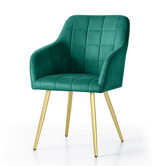 6x Chaise Rembourrée avec Surpiqûres Carrées Vert Émeraude LUXANO Pieds Dorés