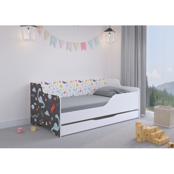Lit enfant avec dossier LILU 160 x 80 cm - Dinosaures