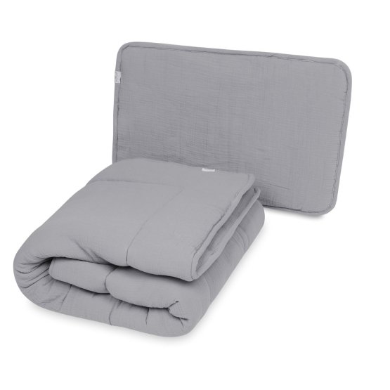 Couverture et oreiller en mousseline avec garnissage 100x135 + 40x60 - gris foncé