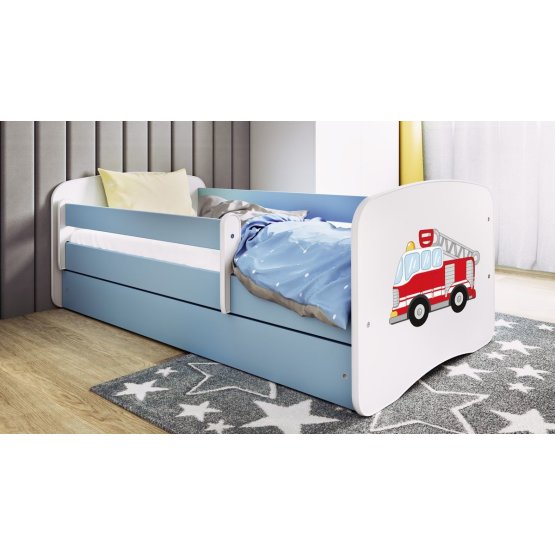 Lit pour enfant avec barrière Ourbaby - Pompier - bleu