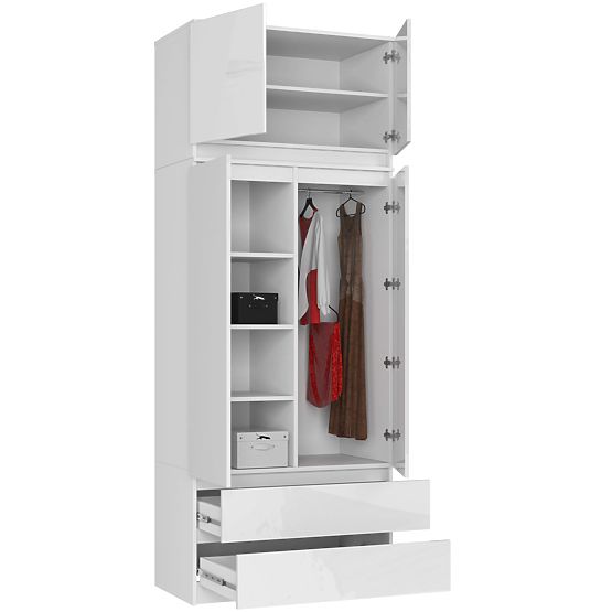 ARMOIRE AVEC SURMEUBLE S90 2D 2SZ CLP PK BLANC BRILLANT
