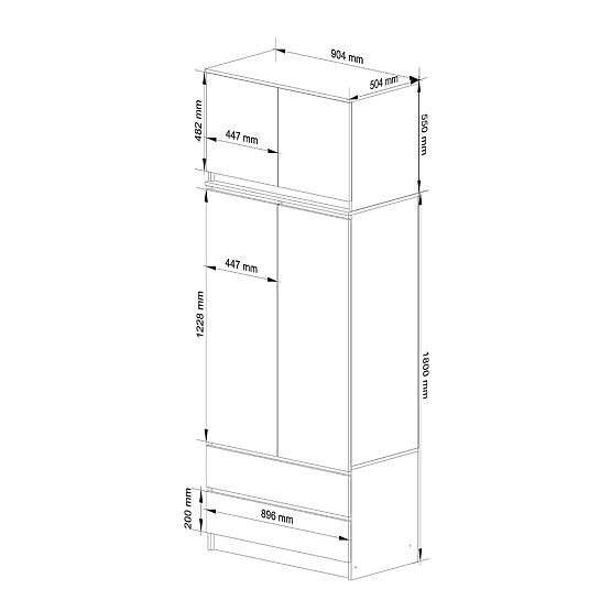 ARMOIRE AVEC SURMEUBLE S90 2D 2SZ CLP PK BLANC BRILLANT