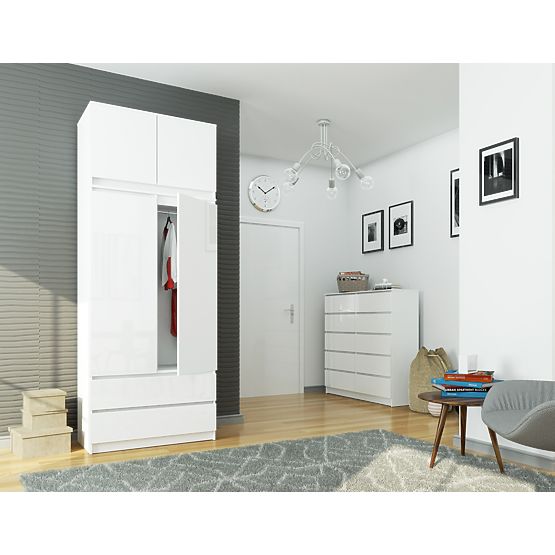 ARMOIRE AVEC SURMEUBLE S90 2D 2SZ CLP PK BLANC BRILLANT