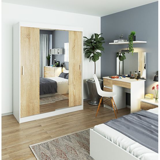 ARMOIRE COULISSANTE 150 cm CLP BLANC / SONOMA