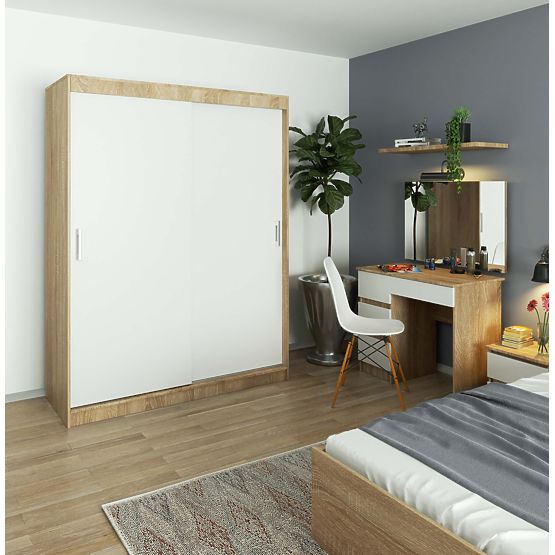 ARMOIRE COULISSANTE 150 cm CLP MONO SONOMA/BLANC