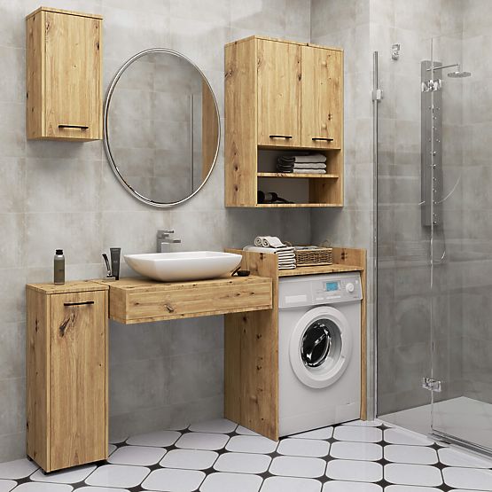 ARMOIRE DE SALLE DE BAIN FIN 2 PORTES CHÊNE ARTISAN