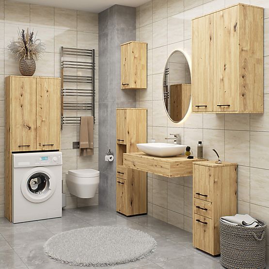 ARMOIRE DE SALLE DE BAIN FIN 2 PORTES CHÊNE ARTISAN