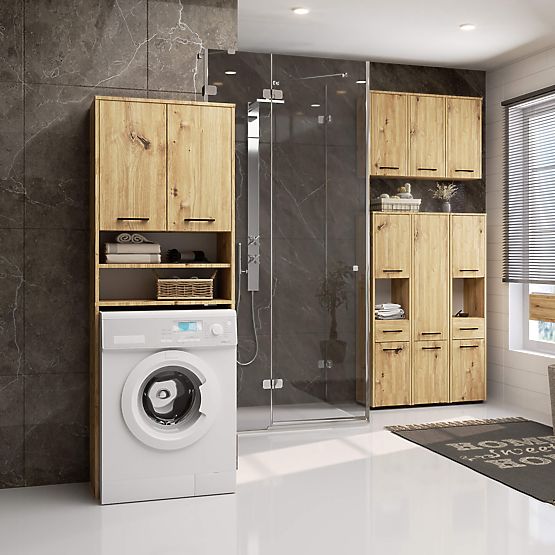 ARMOIRE DE SALLE DE BAIN FIN 2 PORTES CHÊNE ARTISAN