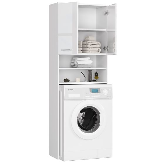 ARMOIRE DE SALLE DE BAIN FIN AU-DESSUS DE LA MACHINE À LAVER BLANC BRILLANT