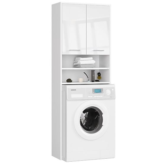 ARMOIRE DE SALLE DE BAIN FIN AU-DESSUS DE LA MACHINE À LAVER BLANC BRILLANT
