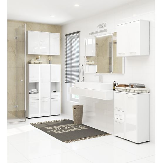 ARMOIRE DE SALLE DE BAIN FIN AU-DESSUS DE LA MACHINE À LAVER BLANC BRILLANT