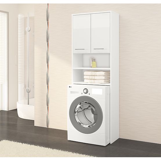ARMOIRE DE SALLE DE BAIN FIN AU-DESSUS DE LA MACHINE À LAVER BLANC BRILLANT