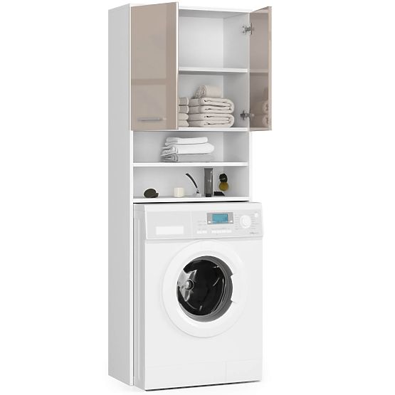 Armoire de salle de bain FIN au-dessus de la machine à laver - blanc-cappuccino brillant - 2 portes