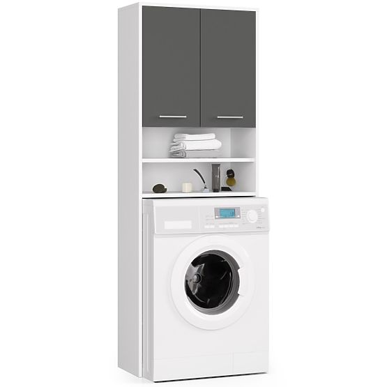 Armoire de salle de bain FIN au-dessus de la machine à laver - blanc-gris graphite - 2 portes