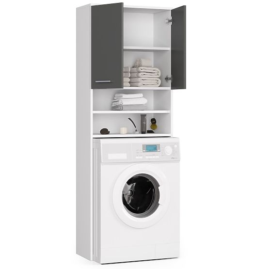 Armoire de salle de bain FIN au-dessus de la machine à laver - blanc-gris graphite - 2 portes