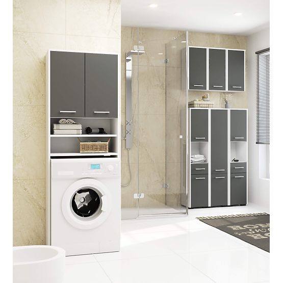 Armoire de salle de bain FIN au-dessus de la machine à laver - blanc-gris graphite - 2 portes
