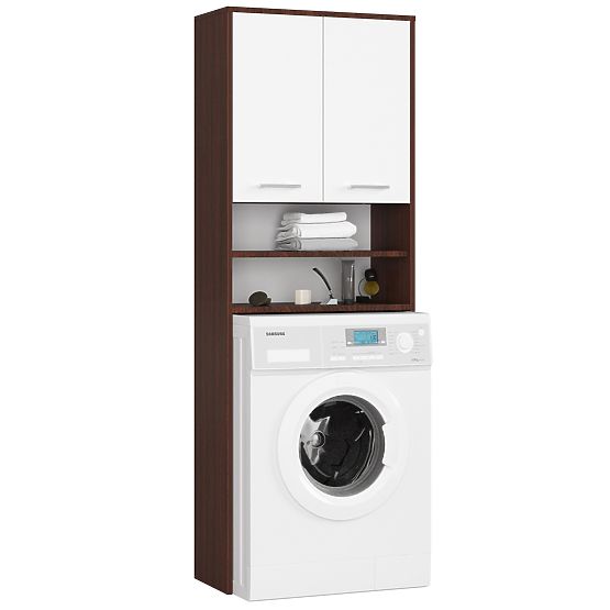 ARMOIRE DE SALLE DE BAIN FIN AU-DESSUS DE LA MACHINE À LAVER WENGE / BLANC