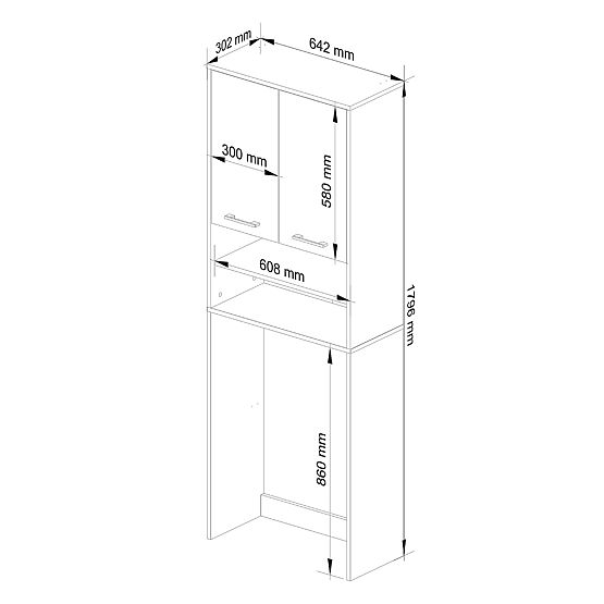 ARMOIRE DE SALLE DE BAIN FIN AU-DESSUS DE LA MACHINE À LAVER WENGE / BLANC