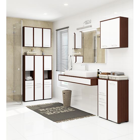 ARMOIRE DE SALLE DE BAIN FIN AU-DESSUS DE LA MACHINE À LAVER WENGE / BLANC