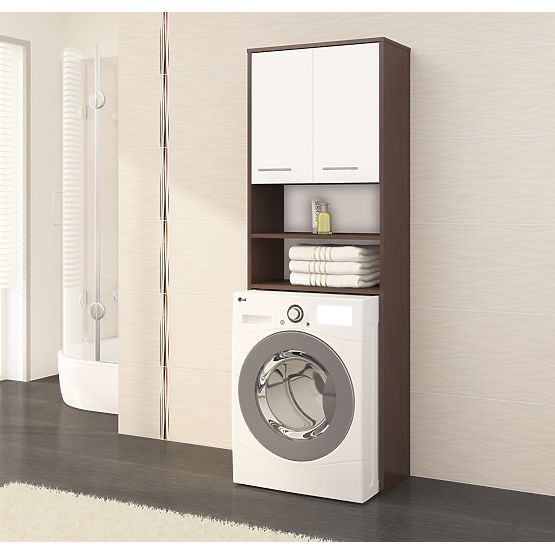 ARMOIRE DE SALLE DE BAIN FIN AU-DESSUS DE LA MACHINE À LAVER WENGE / BLANC