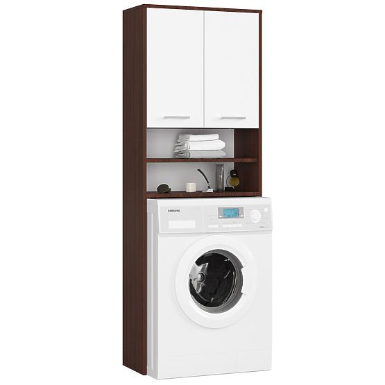 ARMOIRE DE SALLE DE BAIN FIN AU-DESSUS DE LA MACHINE À LAVER WENGE / BLANC