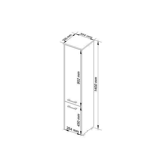 ARMOIRE DE SALLE DE BAIN FIN COLONNE 30 2D 140cm BLANC BRILLANT