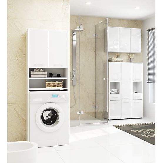 ARMOIRE DE SALLE DE BAIN FIN COLONNE 30 2D 140cm BLANC BRILLANT