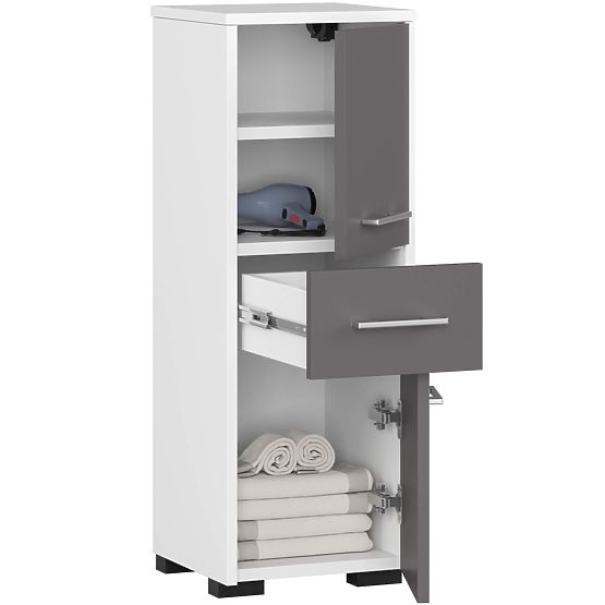 ARMOIRE DE SALLE DE BAIN FIN COLONNE 30 2D 1SZ 85cm PK BLANC / GRIS