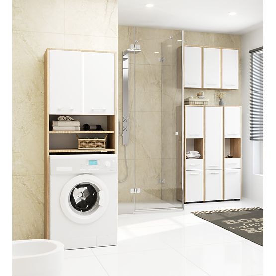 ARMOIRE DE SALLE DE BAIN FIN COLONNE 30 2D 1SZ 85cm PK CHÊNE SONOMA / BLANC