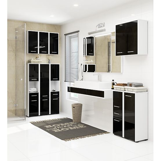 ARMOIRE DE SALLE DE BAIN FIN COLONNE 30 2D 1SZ 85cm PK NOIR BRILLANT