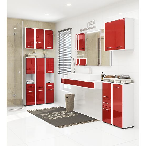 ARMOIRE DE SALLE DE BAIN FIN COLONNE 30 2D 1SZ 85cm ROUGE BRILLANT