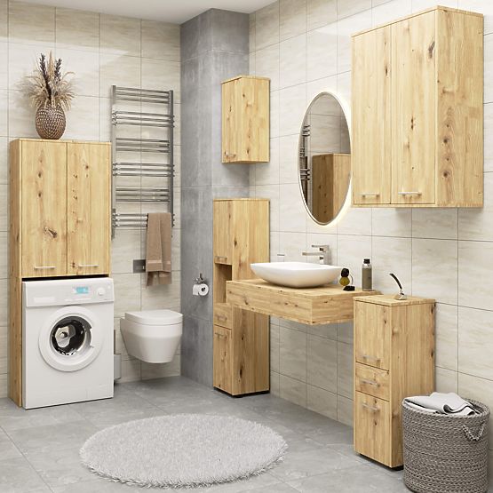 ARMOIRE DE SALLE DE BAIN FIN COLONNE 30 2D 1T 85cm PK CHÊNE ARTISAN