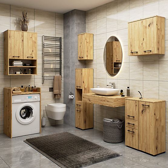 ARMOIRE DE SALLE DE BAIN FIN COLONNE 30 2D 1T 85cm PK CHÊNE ARTISAN