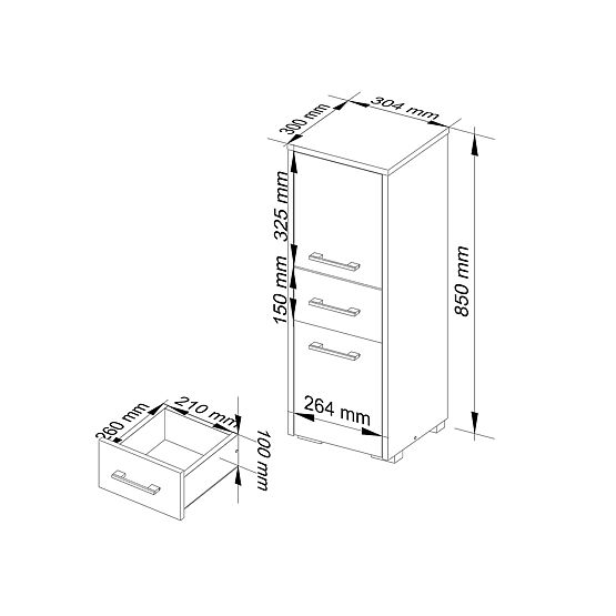 ARMOIRE DE SALLE DE BAIN FIN COLONNE 30 2D 1T 85cm PK CHÊNE SONOMA