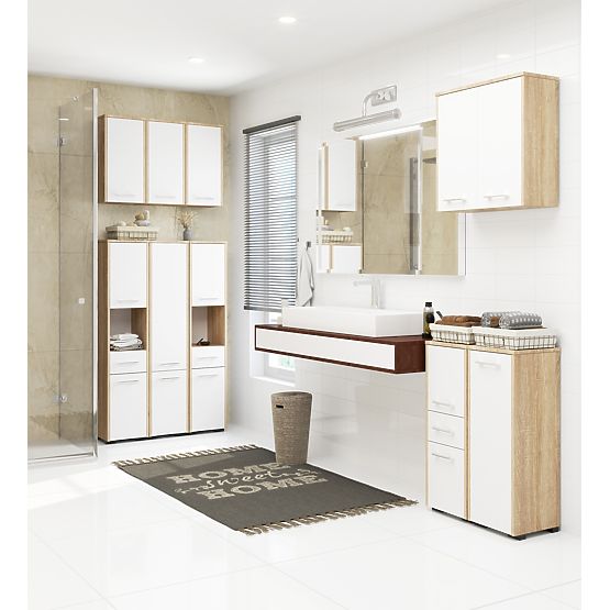 ARMOIRE DE SALLE DE BAIN FIN S30 1D CHÊNE SONOMA / BLANC