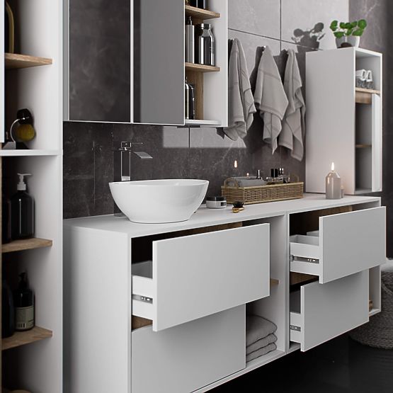 ARMOIRE DE SALLE DE BAIN SOUS LAVABO AVEC TROUS VAMI W90 UM 2SZ 2P BLANC / CHÊNE SONOMA