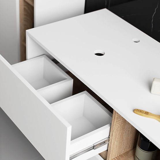 ARMOIRE DE SALLE DE BAIN SOUS LAVABO AVEC TROUS VAMI W90 UM 2SZ 2P BLANC / CHÊNE SONOMA