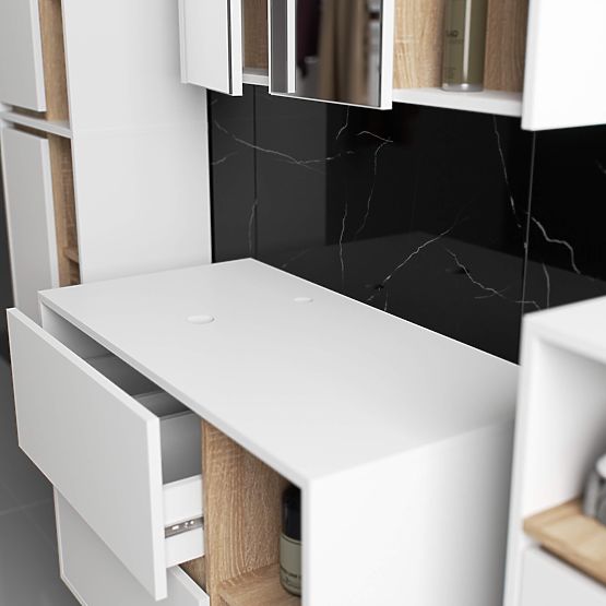 ARMOIRE DE SALLE DE BAIN SOUS LAVABO AVEC TROUS VAMI W90 UM 2SZ 2P BLANC / CHÊNE SONOMA