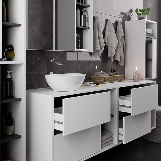 ARMOIRE DE SALLE DE BAIN SOUS LAVABO AVEC TROUS VAMI W90 UM 2SZ 2P BLANC / GRIS GRAPHITE