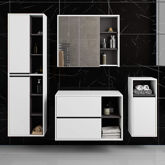 ARMOIRE DE SALLE DE BAIN SOUS LAVABO AVEC TROUS VAMI W90 UM 2SZ 2P BLANC / GRIS GRAPHITE